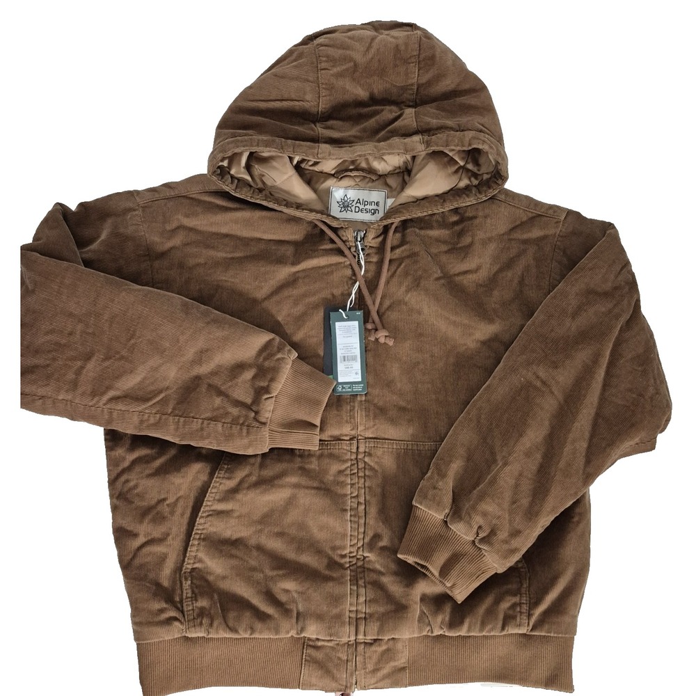 Alpine Design Jacket Womens‎ S Roasted Coffee Corduroy Quilted Hood Full Zip NEW